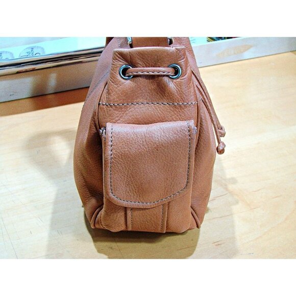 Fossil Womens Brown Leather Adjustable Strap Drawstring Shoulder Handbag Flaw - Picture 3 of 12